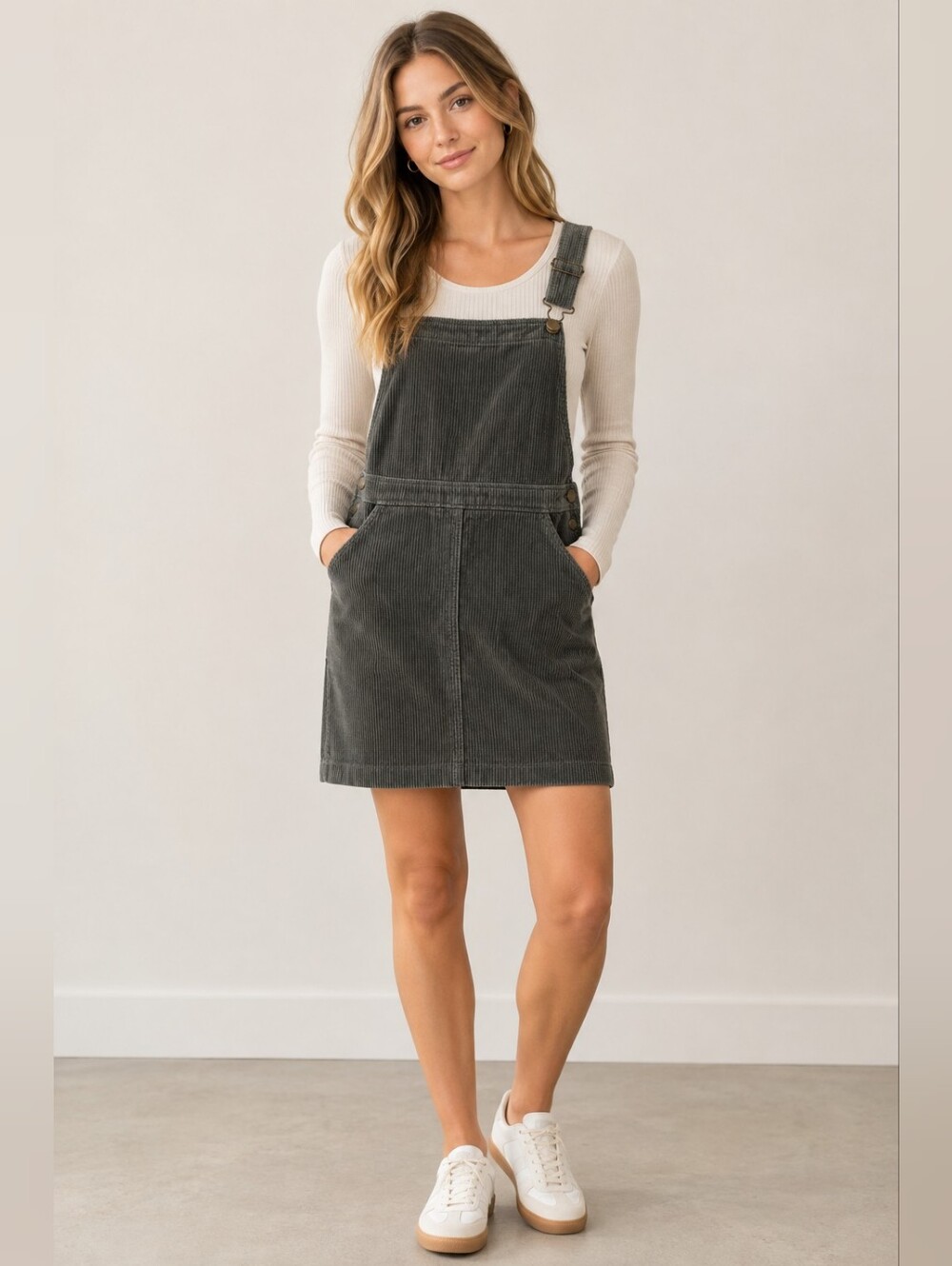 Corduroy Pinafore Dress Overall - Forest Green